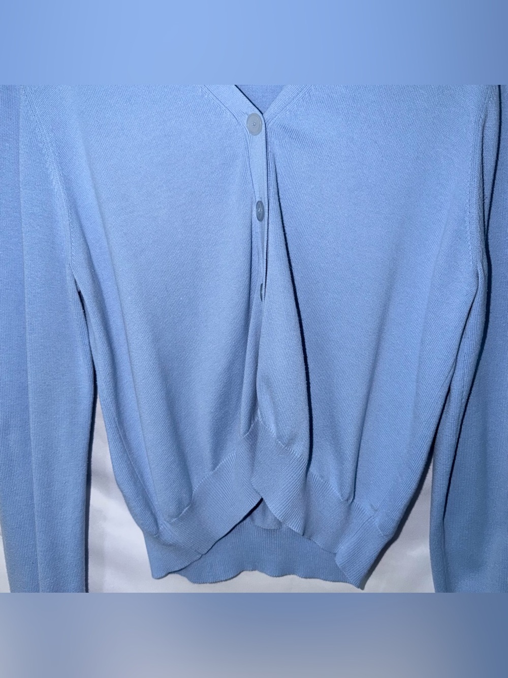 Vintage Evie Light Baby Blue Cotton V-Neck Size XL Retro Y2K Cardigan Sweater - Picture 5 of 16